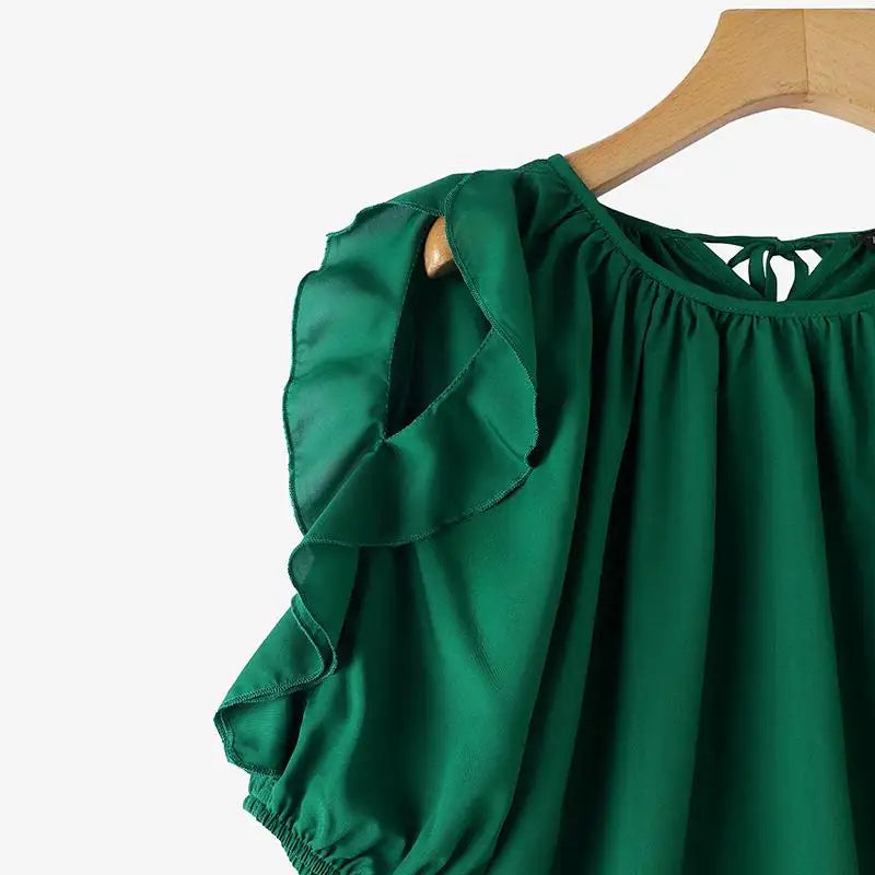 ZANZEA Women Cold Shoulder Blouses Fashion Ruffled Half Sleeve Tops 2024 Back Straps Pleated Tunics Summer Casual Loose Shirts