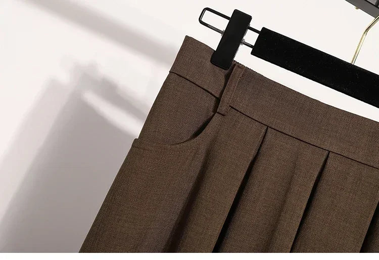 2025 Solid Color Versatile Medium Length Skirt Pleated Plus Size A-Line Maxi Gown Cover Hip Spring Summer New Half-length Skirt