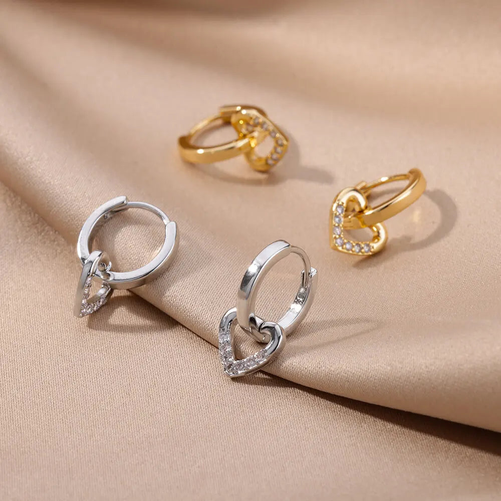 Hollow Heart Earrings for Women Stainless Steel Dangle Drop Earrings 2024 Trend Cubic Zirconia Wedding Couple Ear Jewelry aretes