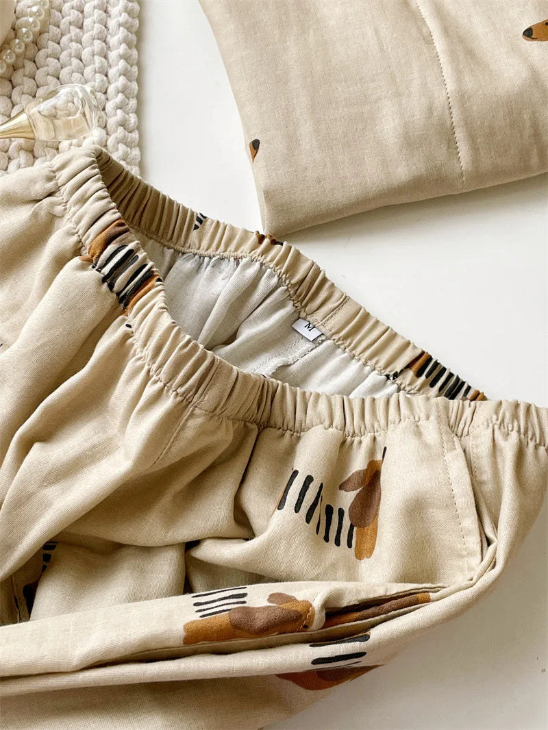 Spring Autumn 100% Cotton Women's Pajamas Cute Dachshund Print Two Pieces Set Long Sleeve Tops Full Length Pants Sleepwear 49910