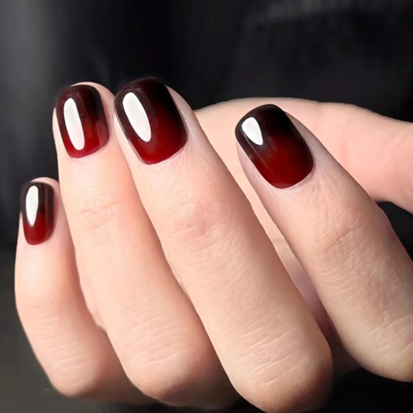 Red Black Gradient Press on Nails Medium Length Coffin Fake Nails with Sticky Tabs Ballerina False Nails Tips for Women 24Pcs Y-4