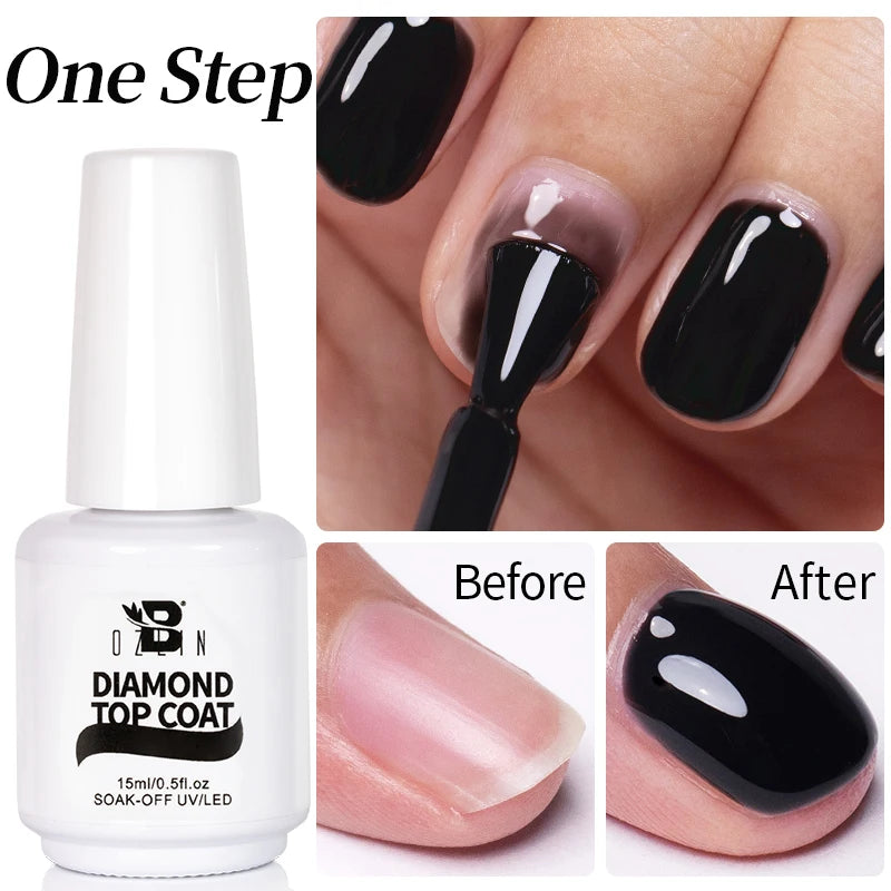 AWStorG15ml 2 IN 1 Crystal Top Coat Transparent Soak Off UV LED Nails Art Manicure Gel Nail Polish Varnishes Primer Function Gel Diamond Top 01
