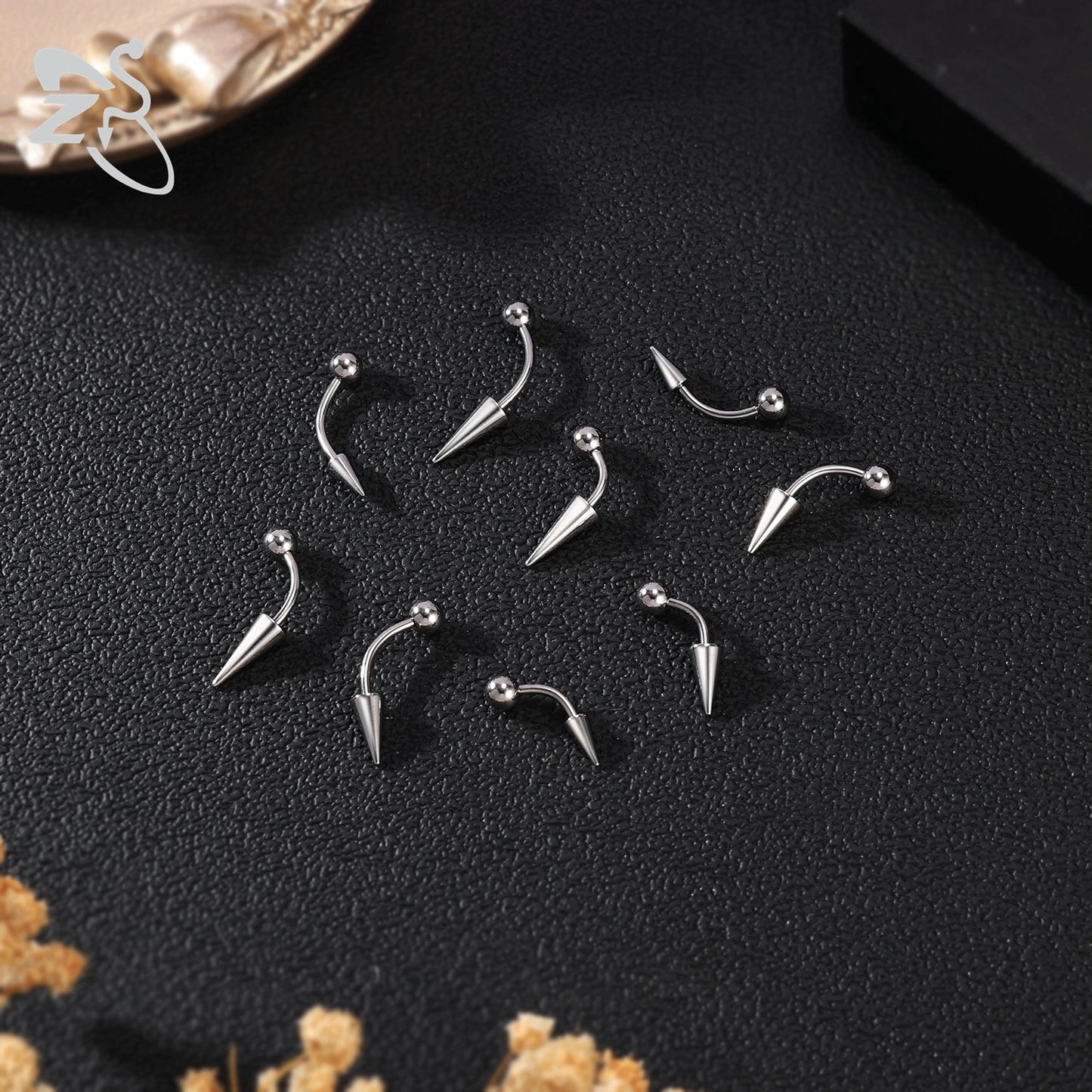 ZS 1 PC 16G Stainelss Steel Eyebrow Ring For Men Women Long Spike Curved Nose Bridge Piercing 3 Colors Cone Lip Labret Piercings