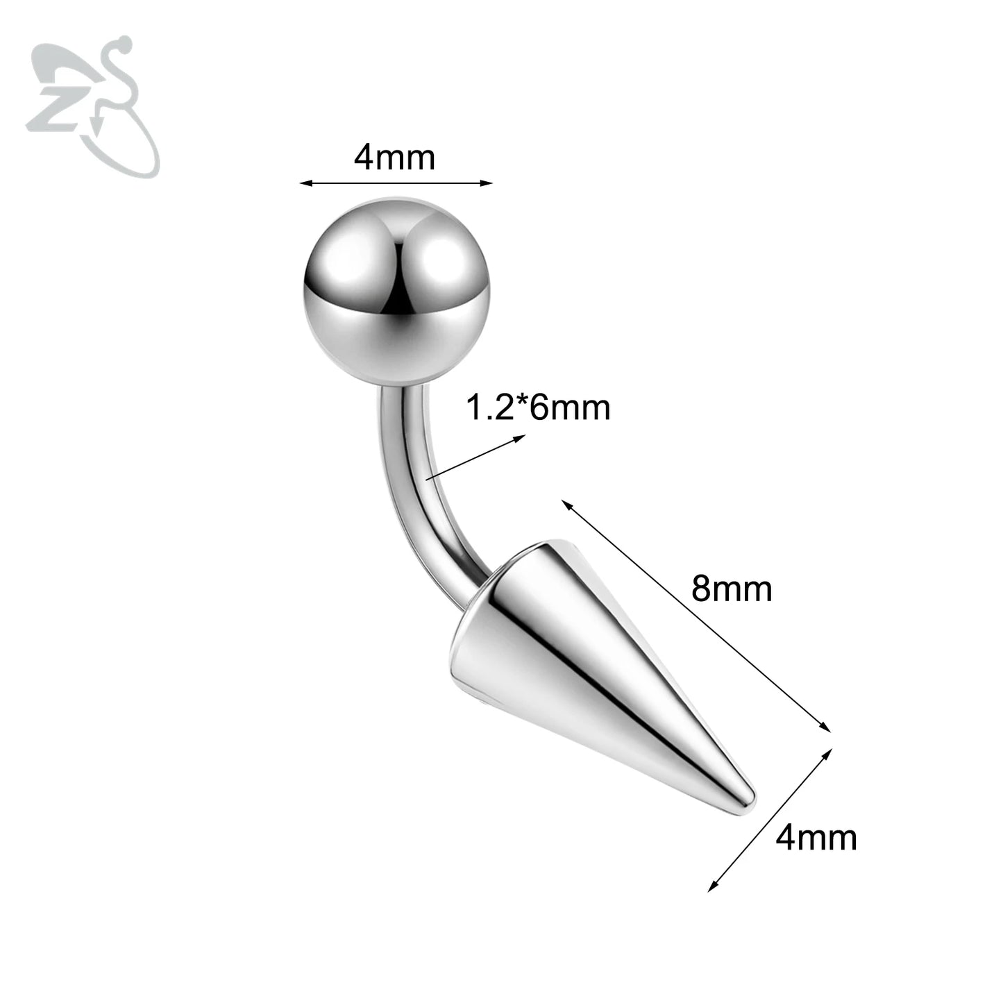 ZS 1 PC 16G Stainelss Steel Eyebrow Ring For Men Women Long Spike Curved Nose Bridge Piercing 3 Colors Cone Lip Labret Piercings Style 3 6X4X8MM
