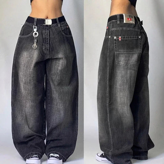 2000s Baggy Jeans Women New Harajuku Hip Hop Wing Print Oversized Jeans Gothic High Waist Wide Leg Pants Men Trousers Streetwear Badiee Stylez