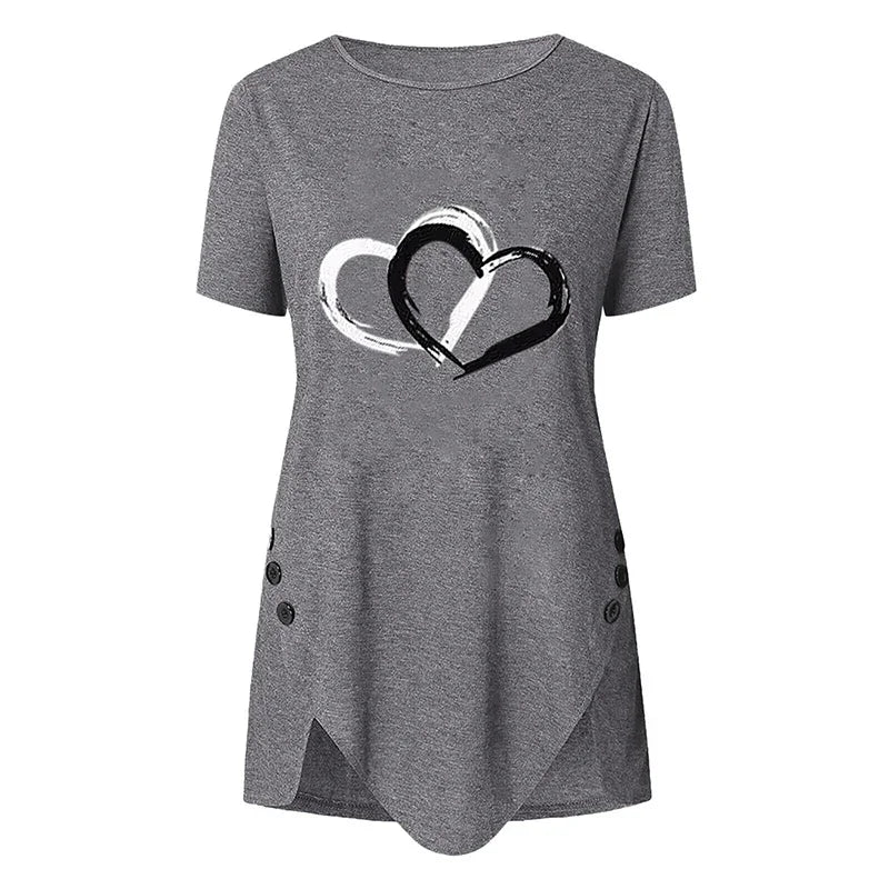 Women's Short-sleeve Heart Printed T-shirt Summer Casual Loose Long Top Tee Shirt Clothing Fashion T Shirt Streewear Oversized