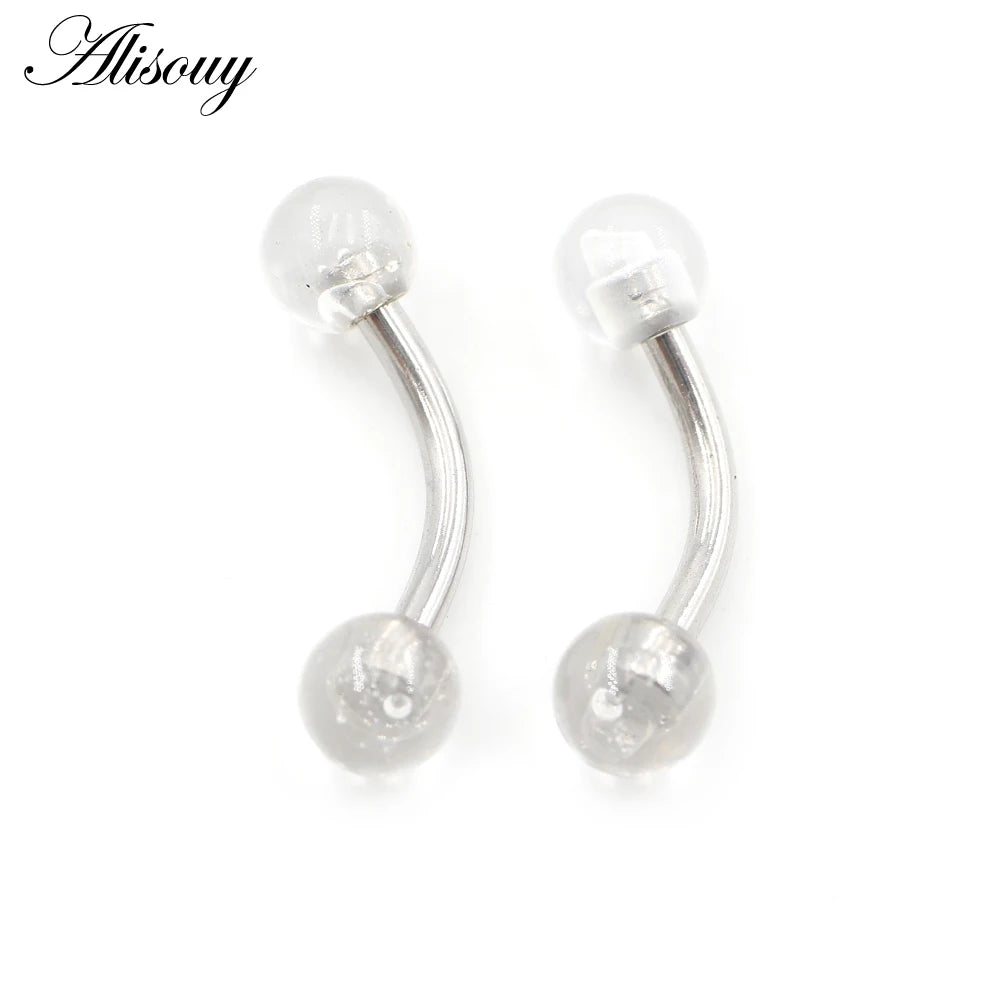 Alisouy 2PCS 14G Stainess Steel 5mm Stone Ball Eyebrow Curved Barbell Lip Ring Snug Daith Helix Earrings Body Piercing Jewelry EM1939A