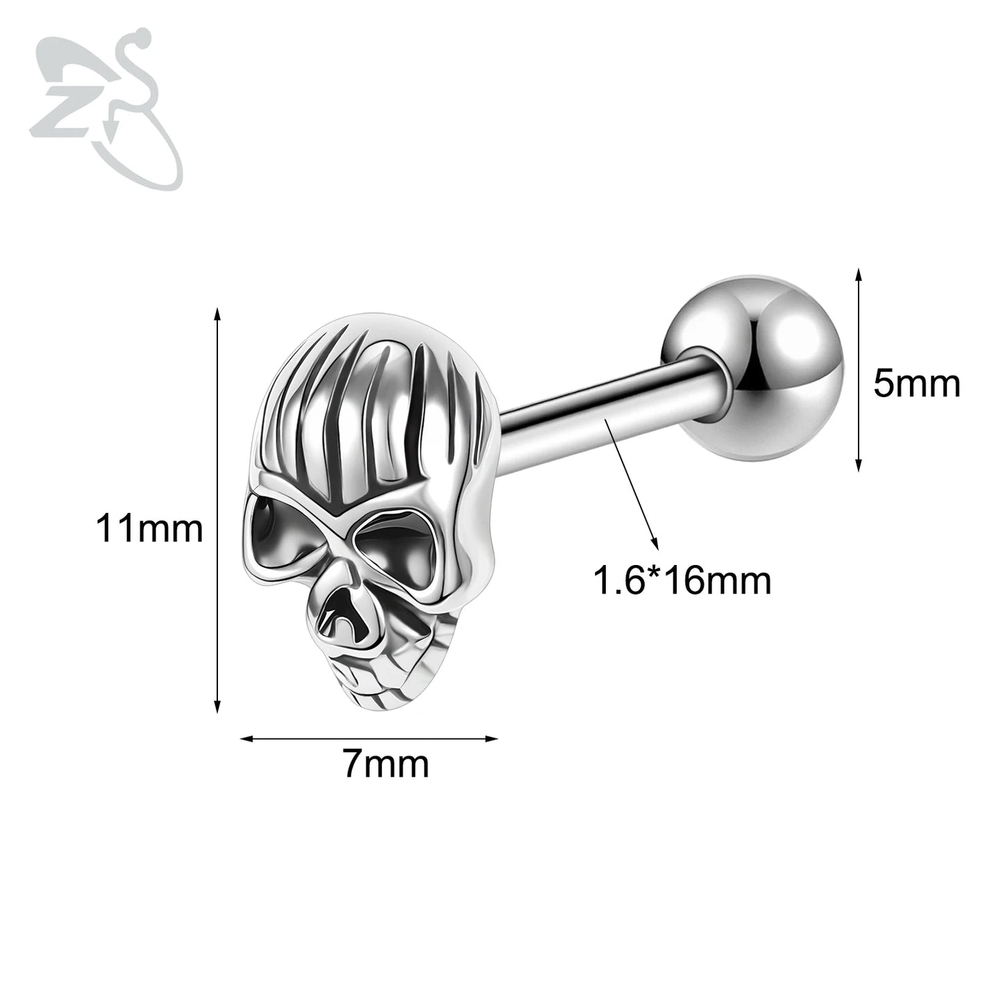 ZS 1 Piece 14G Stainless Steel Tongue Piercing Ring Colorful Butterfly Bone Tongues Stud Punk Skull Snake Body Piercings Jewelry Style 12