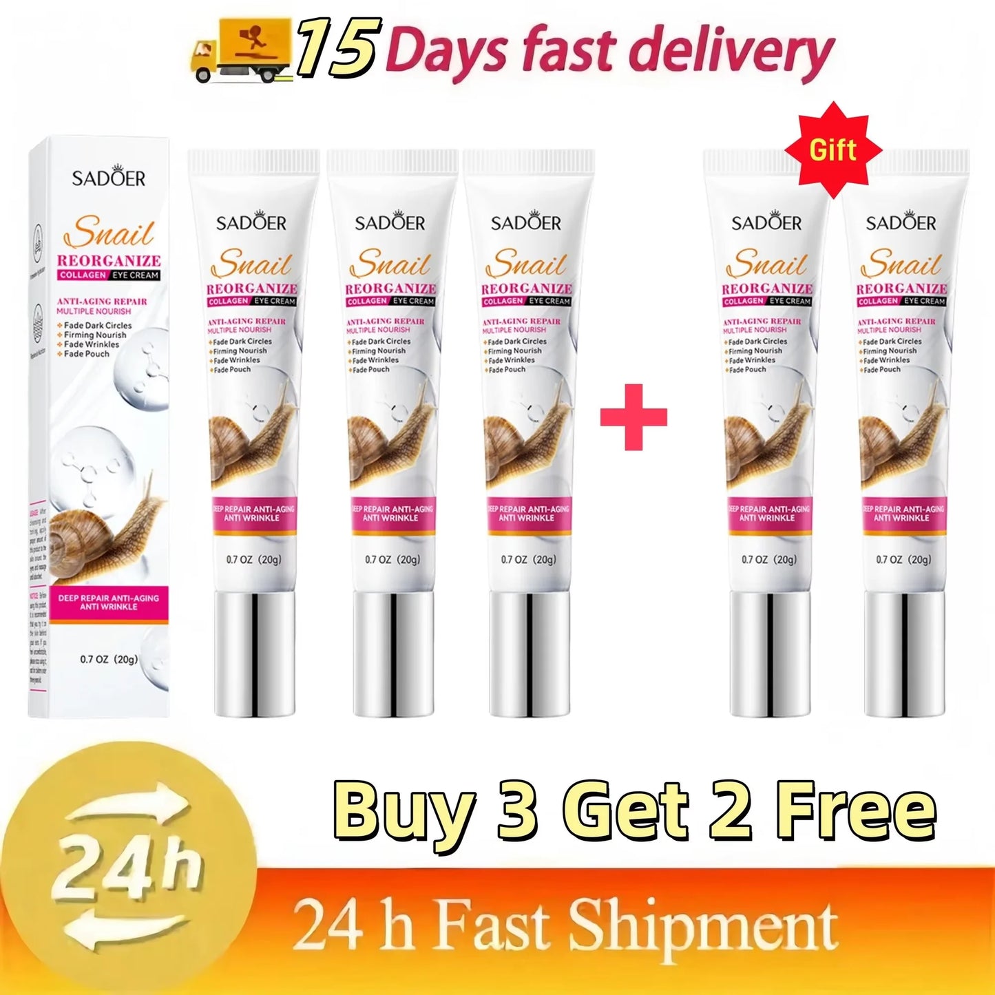 Remove Eyes Bags Eye CreamSnail Collagen Anti Dark Circles Anti-wrinkleMoisturizing Firming Beauty Eyes SkinCare Products buy 3 get 2 free