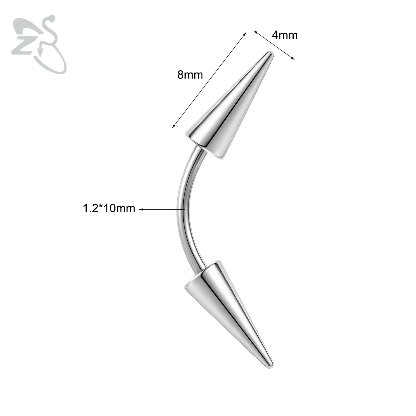 ZS 1 PC 16G Stainelss Steel Eyebrow Ring For Men Women Long Spike Curved Nose Bridge Piercing 3 Colors Cone Lip Labret Piercings Style 2 10X4X8MM