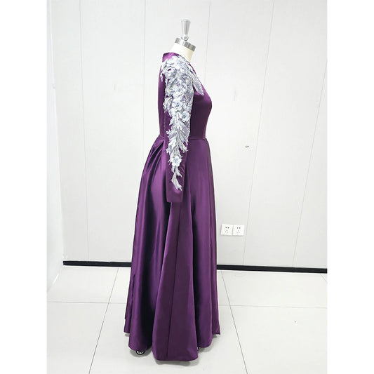 Chic Appliques Draped Evening Dresses for Pretty Women Long Sleeve Floor Length O-Neck Dreaped Gowns Special Event Vestidos 2025 Badiee Stylez