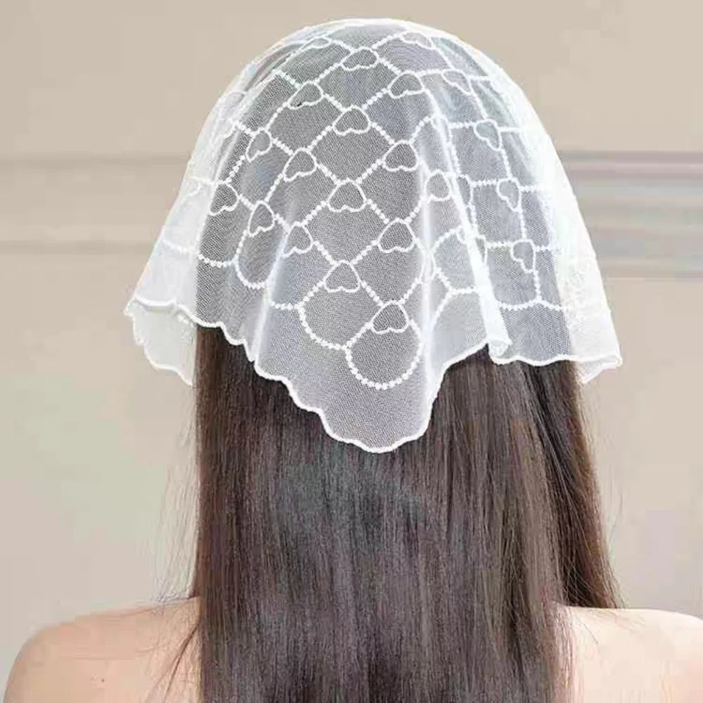 Sweet Love Heart Lace Scarves Korean Style Neck Wrap Bandanas Shawl Headscarf Headband Triangle Hijab Scarf Gift