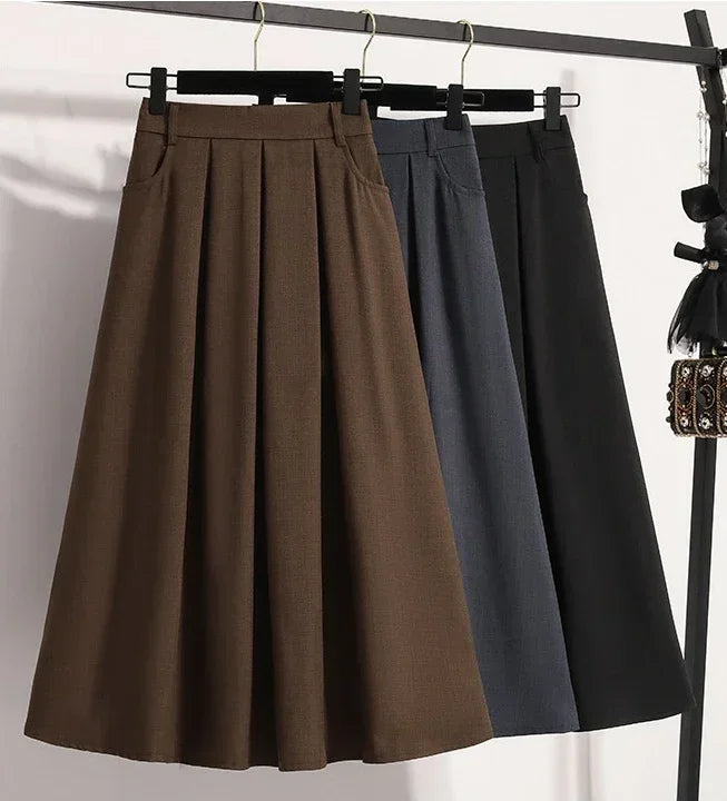 2025 Solid Color Versatile Medium Length Skirt Pleated Plus Size A-Line Maxi Gown Cover Hip Spring Summer New Half-length Skirt