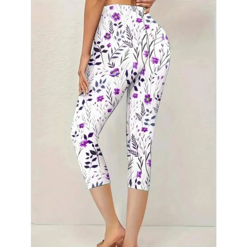 Plus Size Fashion Printed For Women Cropped Leggings Women's Tight Pants Seven-point Leggings Fuchsia