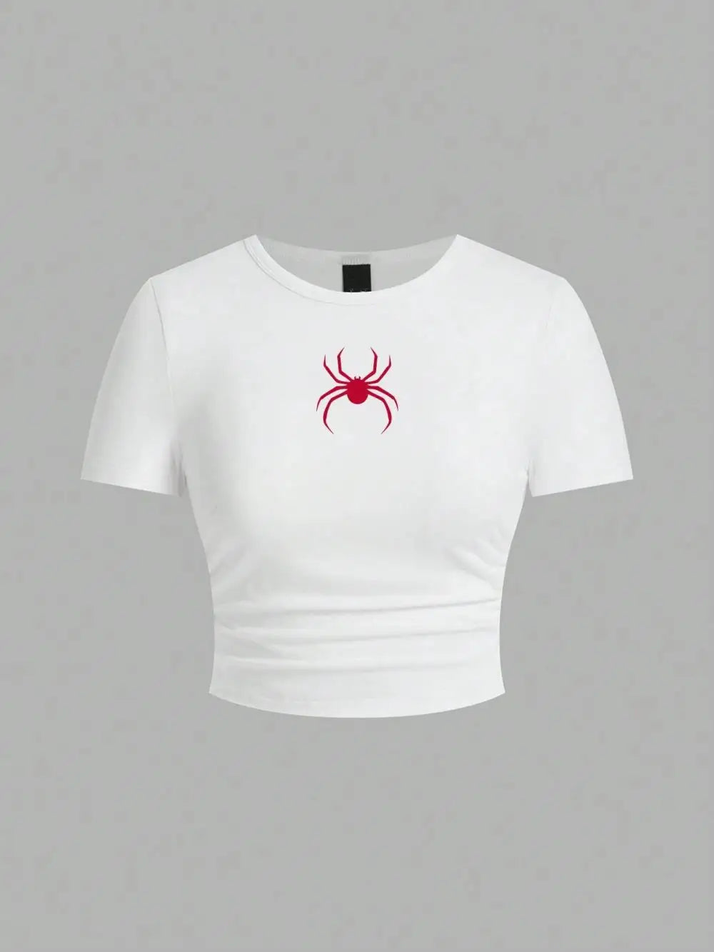 Simple Red Spider Printing Crop Tops Summer Street Fashion Women's Slim-fit T-Shirt Comfortable Soft High Elastic Female Clothes White