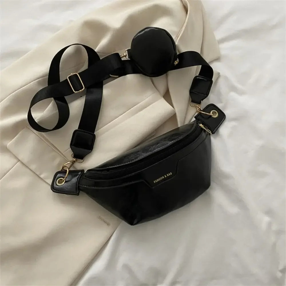 Portable Fanny Packs PU Chest Bag With Coin Purse Korean Style Banana Bag Half Moon Bag Large Capcity Running Waist Bag Men Black 1