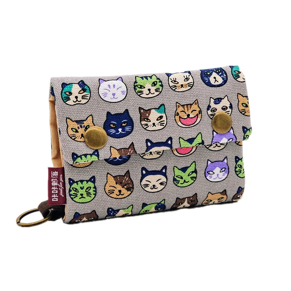 1pcs New Canvas Cartoon Totoro Cat Printed Flower Dog Women Short Wallet Cute Mini Money Key Bag Coin Pocket Purse for Children 5