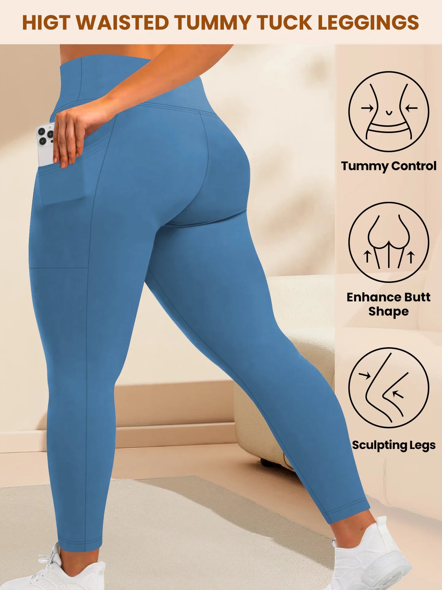 Women's High-Waisted Yoga Pants Plus Size Butt-Lifting Workout Leggings with Pockets Elastic Activewear for Gym & Running