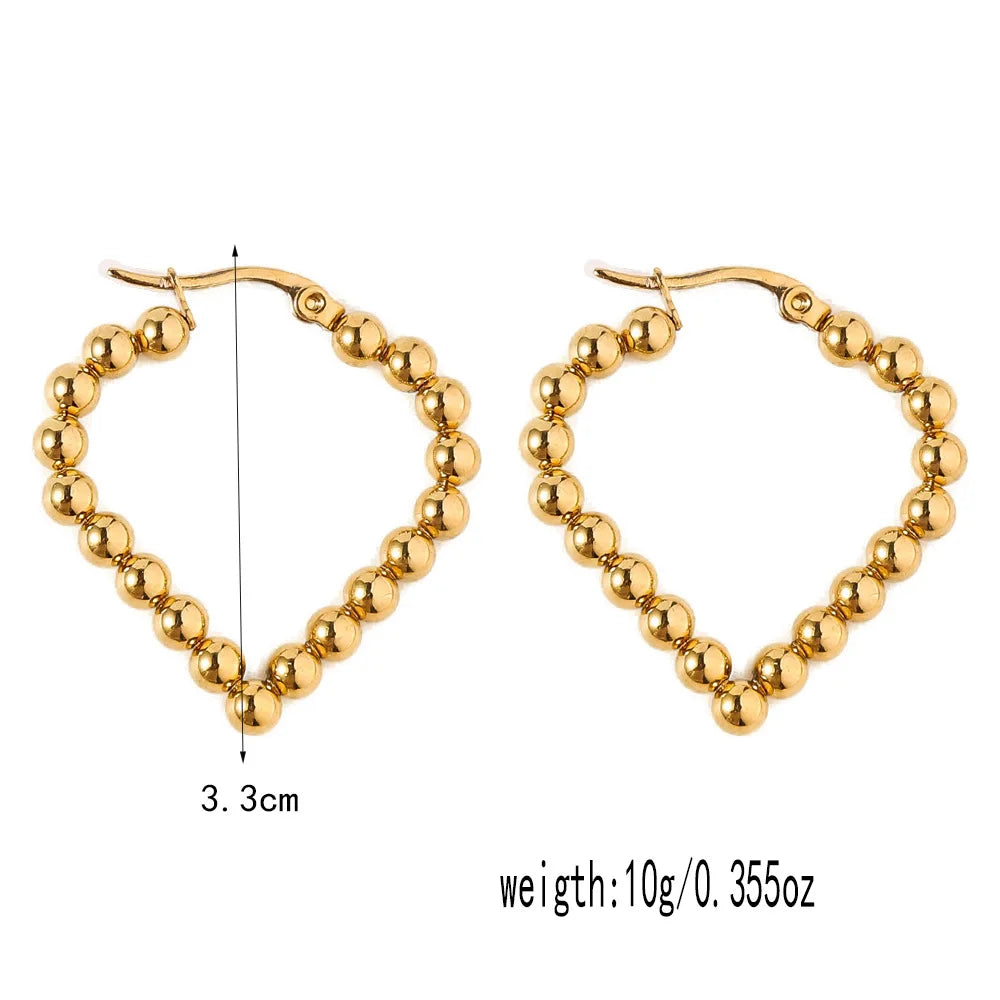 Stainless Steel Women's Hoop Earrings, Non Fading Fashionable Gold Color Metal Bead Earrings, Classic Jewelry Accessories RH130 D3.3CM CHINA