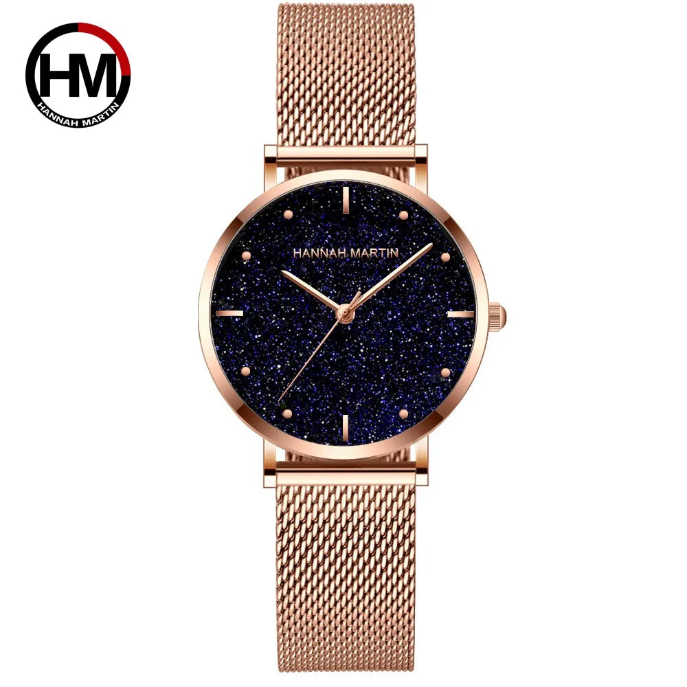 2025 New Women's Luxury Watch Matte Dial Japanese Quartz Movement Stainless Steel Mesh Strap Hannah Martin Brand Original Watch MS36-H-WFF