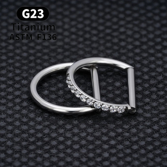 1/10PCS F136 G23 Titanium Piercing Nose Ring D Shape Hinged Segment CZ 16G Clicke Cartilage Tragus Helix Earrings Body Jewelry