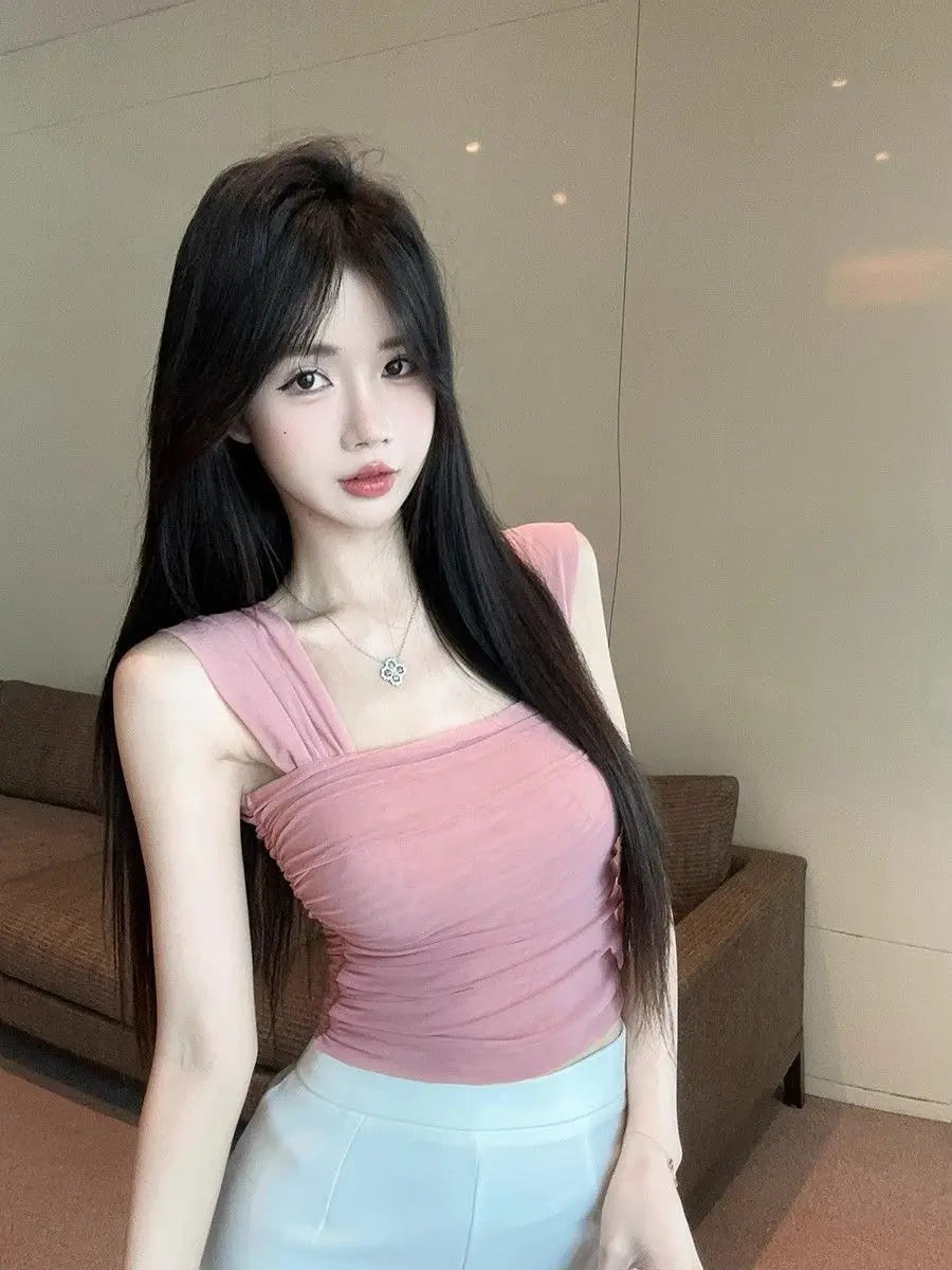 Women Clothing Summer Fashion Korean Solid Color Square Collar Ladies Simplicity All-match Appear Thin Short Sleeve Cotton Tops