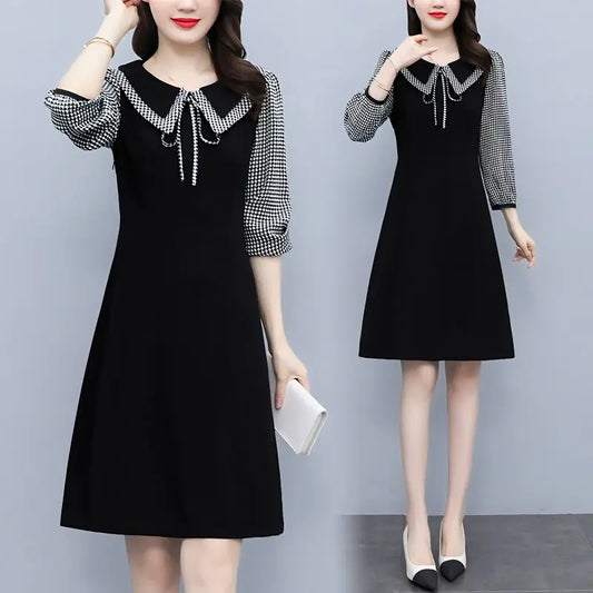2025 New Spring Autumn Wear Temperament Small Flavor Style Slim Skirt Doll Collar Fashion Dress Women