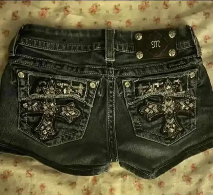 Y2k Shorts Women Harajuku Oversized Pattern Ironing Retro Goth Women Clothing Jean Shorts High Waist Hip Sexy Girl Biker Shorts