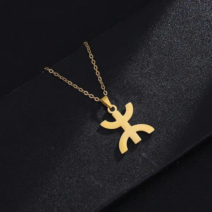 African Berbers Symbol Pendant Necklace Amazigh Letter Yaz Stainless Steel Ethnic Amulet Women Men Necklace N1114-gold