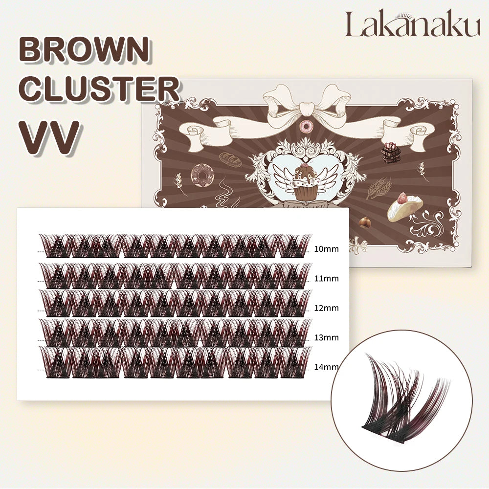 LAKANAKU Brown Cluster DIY Lashes Natural Soft Cashmere Brown Eyelashes Extension DIY False Lashes Save Time For Beginner Makeup V V D MIX(10-14)