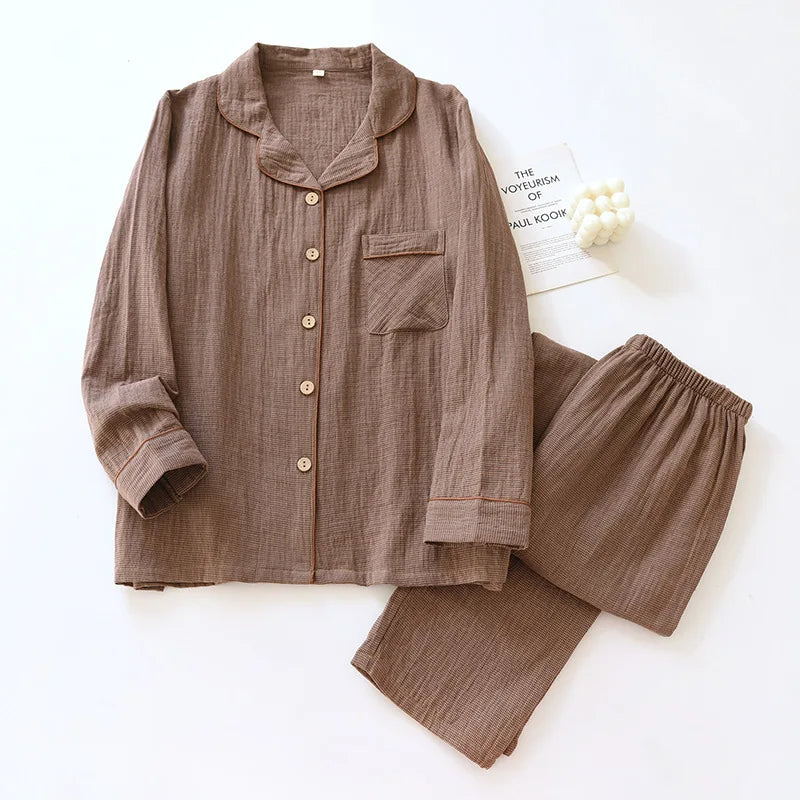 2025 New Spring Couple's Pajama Set 100% Cotton Long Sleeve Long Pants Two Piece Set for Men and Women's Home Furnishings
