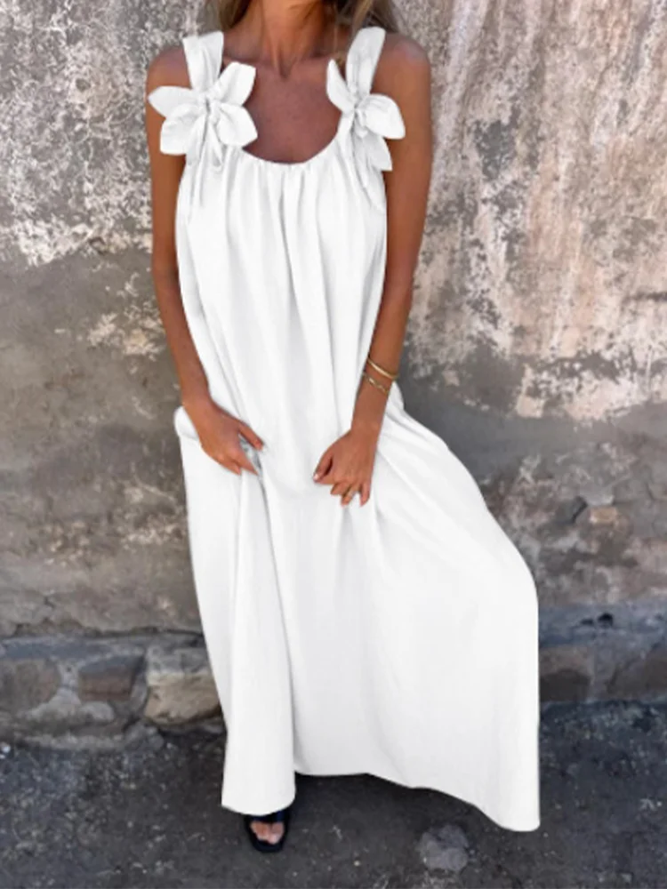 V-neck Solid Color Short Sleeved Lace Up Women's Dress High Street Fashion Elegant Commuting Style Summer Dresses White