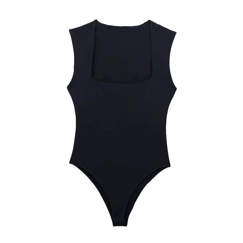 MUJER Woman Black Body Sleeveless Bodysuit Women Square Neck Sexy Lingerie For Women Body Wide Straps Bodycon Summer 2025 Tops black