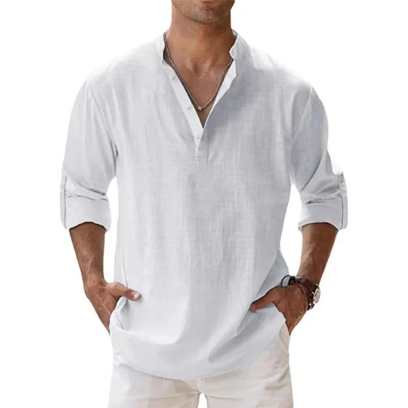 Streetwear Men Lightweight Shirts Long Sleeve Henley Cotton Linen Shirts for Men Beach Hawaiian Shirts Breathable Collar Tshirts Badiee Stylez