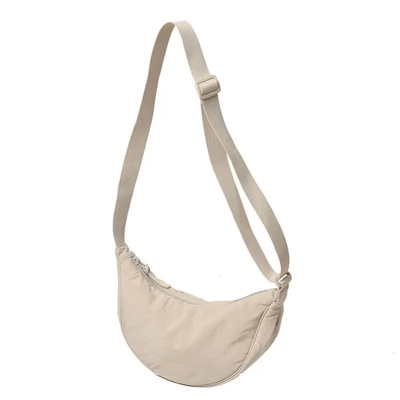 Women Crossbody Bag Casual Nylon Half Moon Shoulder Bags Large Capacity Lightweight Travel Women's Bag 2304-Beige