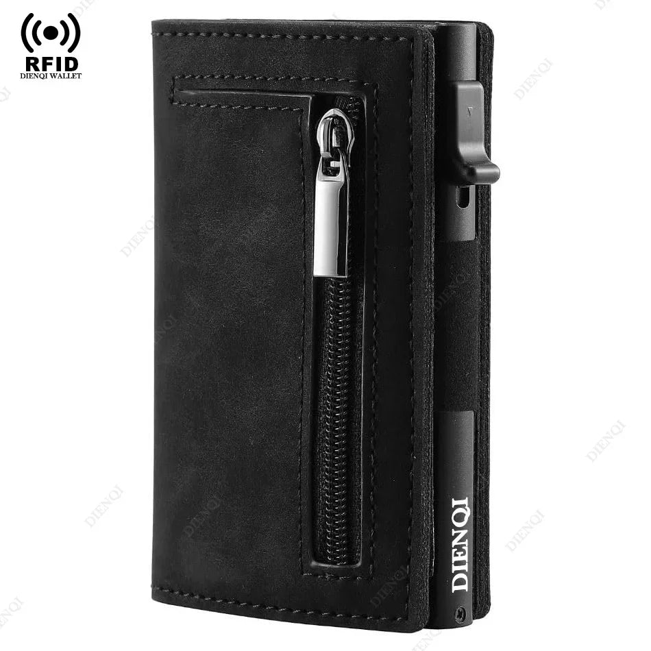 Luxury RFID Blocking Card Holder Men Wallets Money Bag Metal Credit Cardholder Aluminium Slim Thin Smart Minimalistic Wallets Black