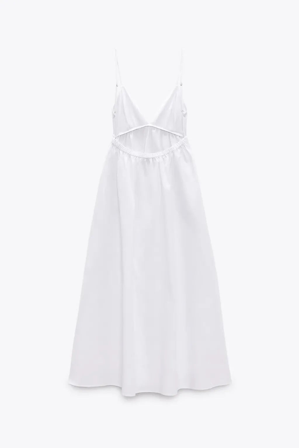 ZBZA Women's Backless Midi Dress Waistband V Neck Solid Pullover High Waisted Loose Fitting Camisole A-line Skirt New Chic Dress