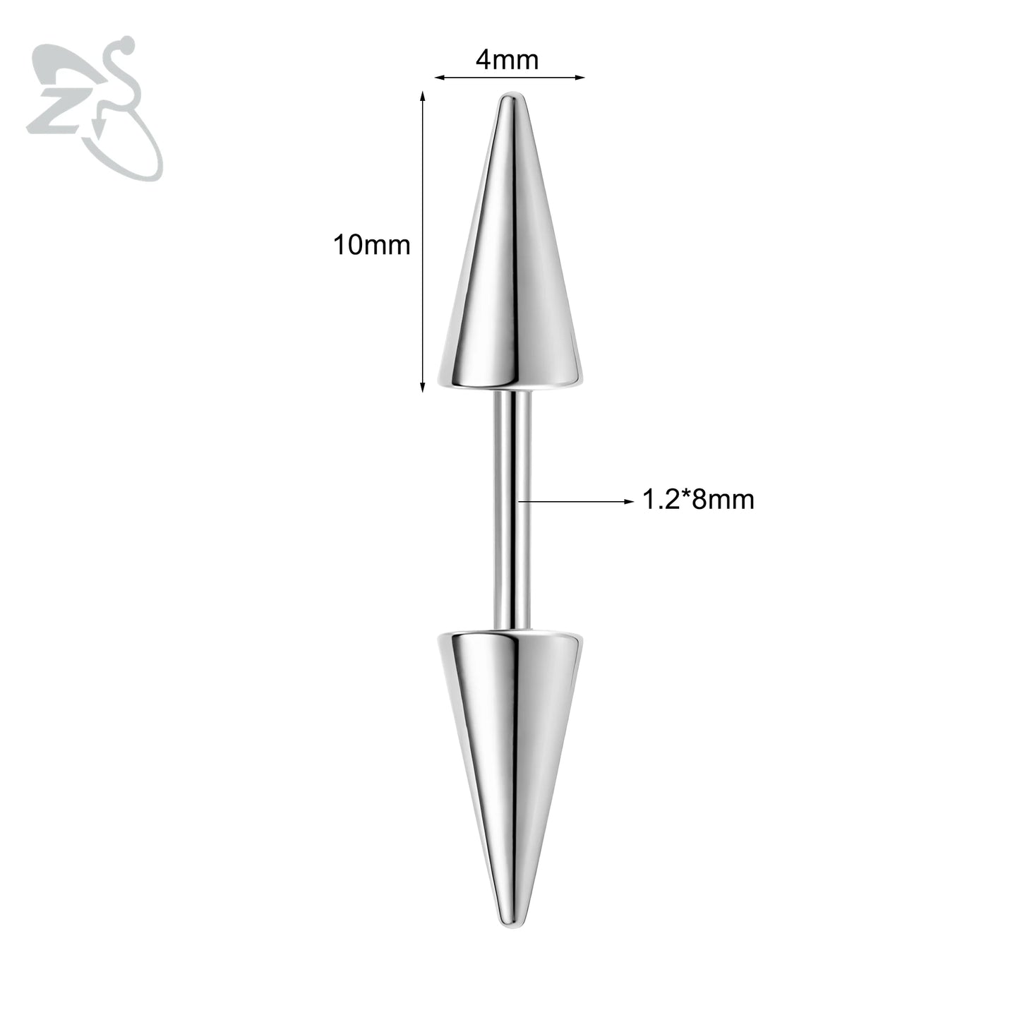 ZS 1 PC 16G Stainelss Steel Eyebrow Ring For Men Women Long Spike Curved Nose Bridge Piercing 3 Colors Cone Lip Labret Piercings Style 1 8X4X10MM