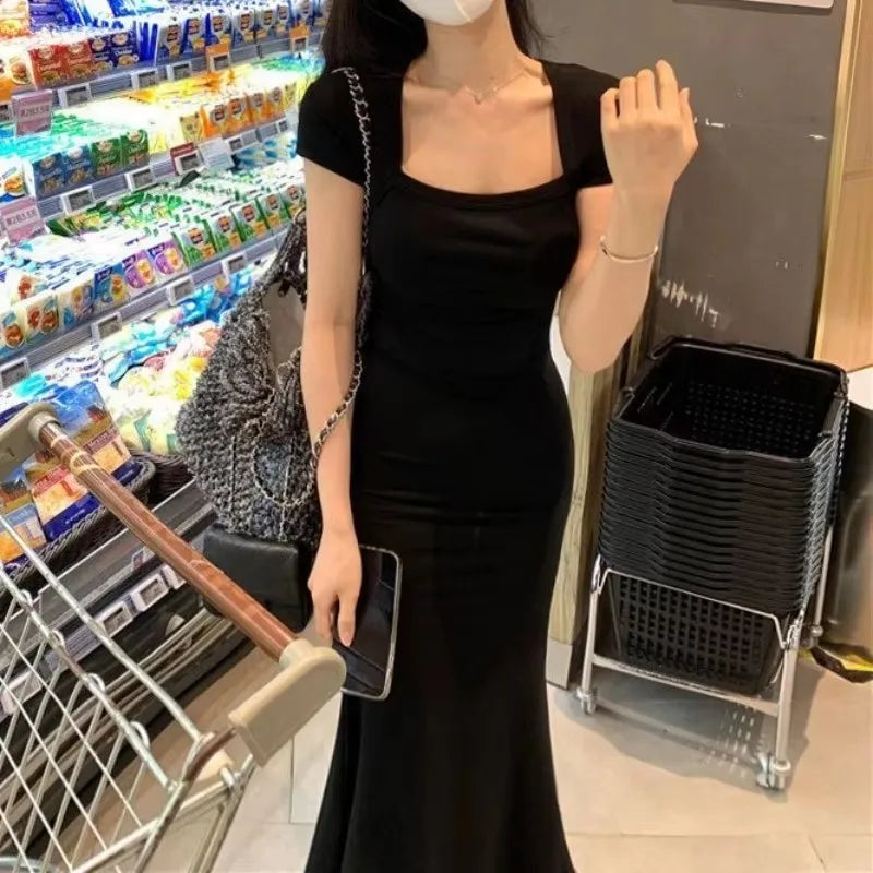 Women's summer style dress, mature girl, spicy girl, square neck dress, hip wrapped fishtail skirt, SS450 Badiee Stylez