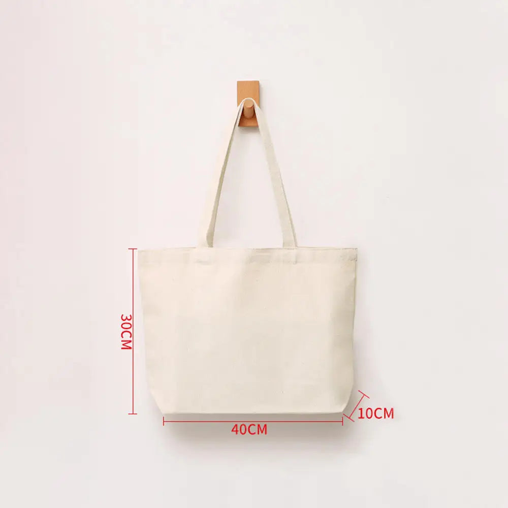 ISKYBOB Large Capacity Canvas Shoulder Bag Handbag Folding Eco Cotton Tote Bags Reusable DIY Painted Shopping Bag Grocery Bag Beige-40X30X10CM