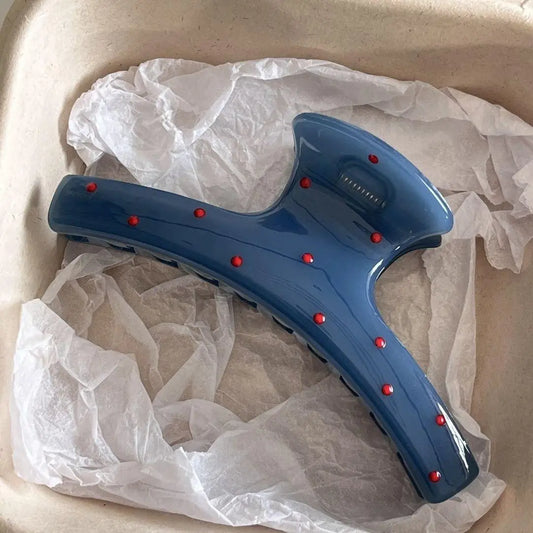 2Pcs/set Vintage Blue Polka Dot Red Bow Hair Clip Shark Claw Clamp Hairpin Barrette Korean Hair Headwear Accessory For Women