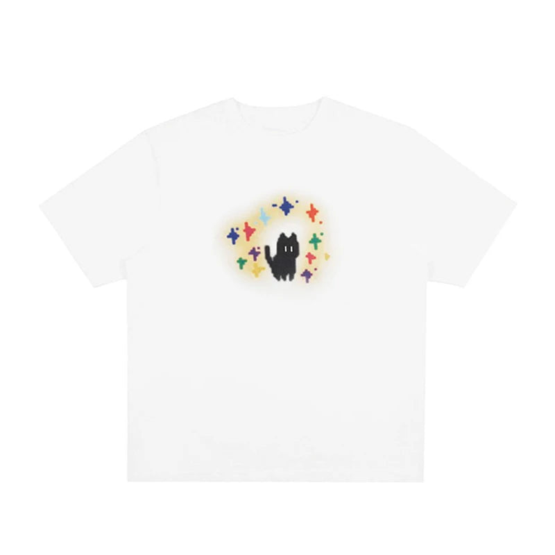 Y2k Style T-shirt Vintage Tshirt Harajuku Slim short Sleeve Shirt Crop top Streetwear women clothes Cat print baby tee Graphic 1