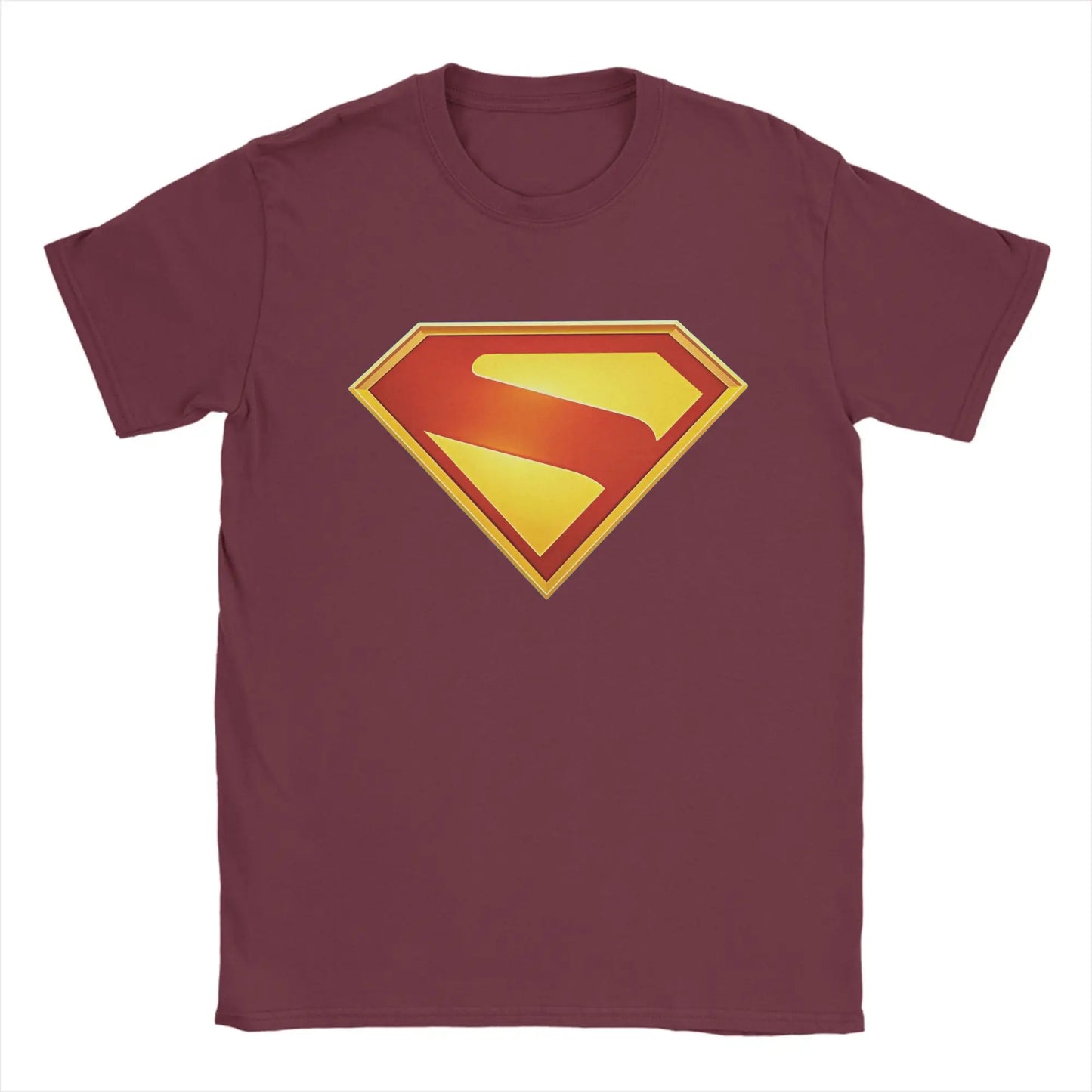 Supermans Logo Pure Cotton T-Shirt For Men's Beach Aesthetic T Shirts Round Neck Hipster Tees Oversized Custom DIY Clothes Burgundy