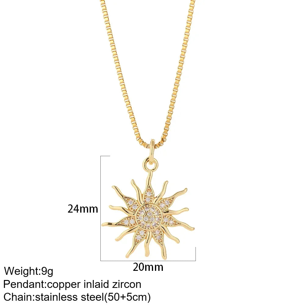 Heart Evil Blue Eye Sun Necklace for Women Cute Dog Bee Elephant Gold Color Pendant Woman's Collars Long Stainless Steel Chains NK008G4AC210005G10