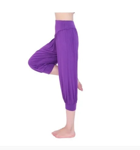1pcs/lot woman modal yoga pants female summer solid belly dancing calf length pants purple