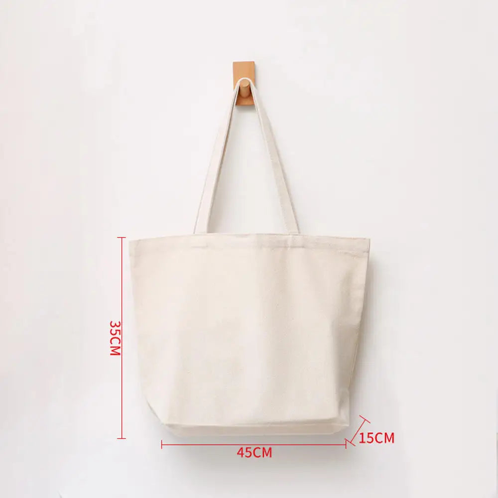 ISKYBOB Large Capacity Canvas Shoulder Bag Handbag Folding Eco Cotton Tote Bags Reusable DIY Painted Shopping Bag Grocery Bag Beige-45X35X15CM