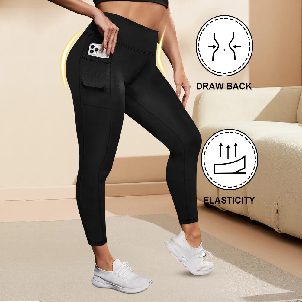 Women's High-Waisted Yoga Pants Plus Size Butt-Lifting Workout Leggings with Pockets Elastic Activewear for Gym & Running black