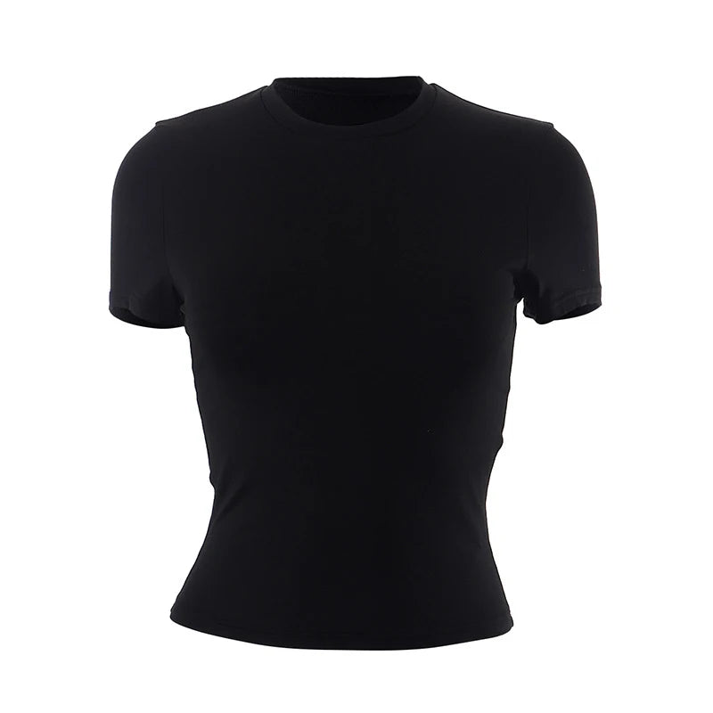 2023 Spring New Short Sleeve T-Shirt Women Solid Simple Casual Soft All-Match Hot Basic Crop Tops Tees Summer Fashion