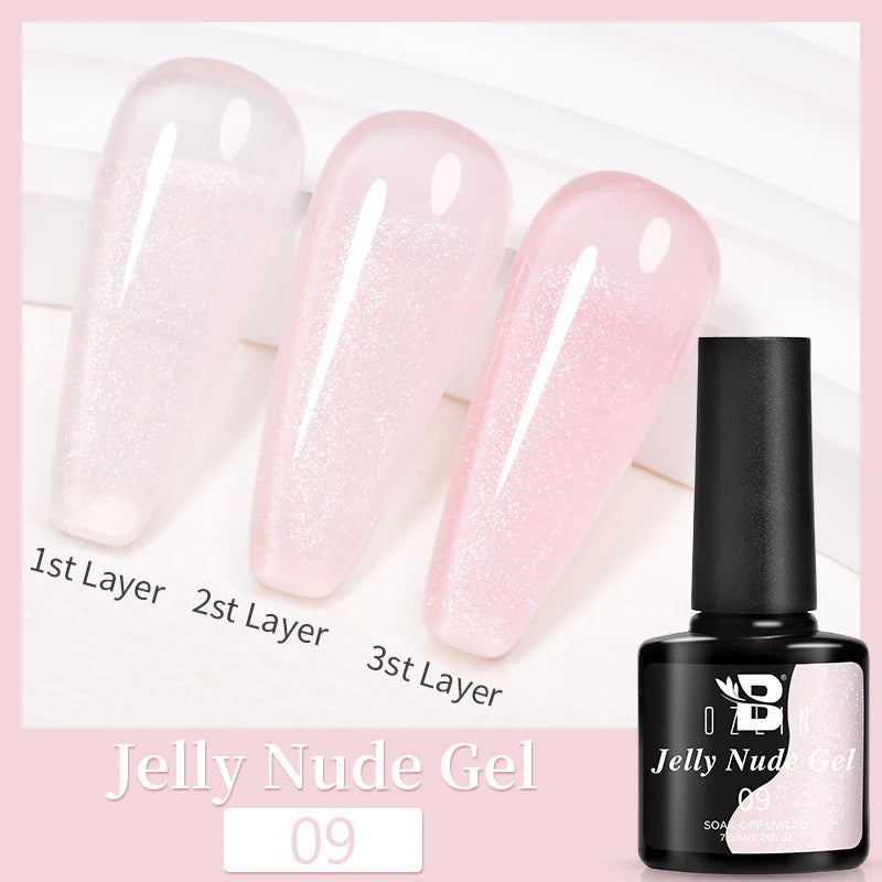 AWStorG15ml 2 IN 1 Crystal Top Coat Transparent Soak Off UV LED Nails Art Manicure Gel Nail Polish Varnishes Primer Function Gel Jelly Nude 09