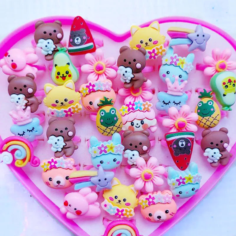 10pcs/lot Children's Cartoon Rings Candy Flower Animal Bow Shape Ring Set Mix Finger Jewellery Rings Kid Girls Toys Anillo 10